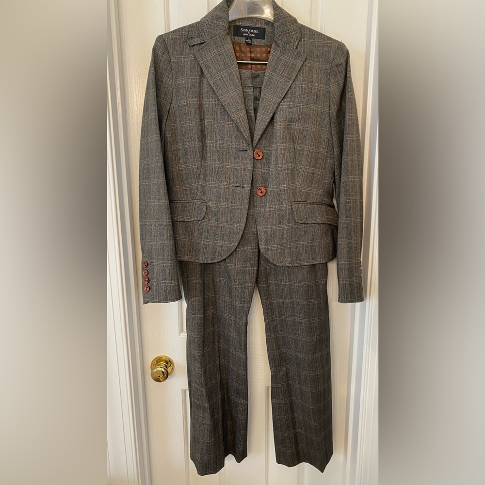 Signature by Larry Levine Plaid Print Pantsuit, Size 8